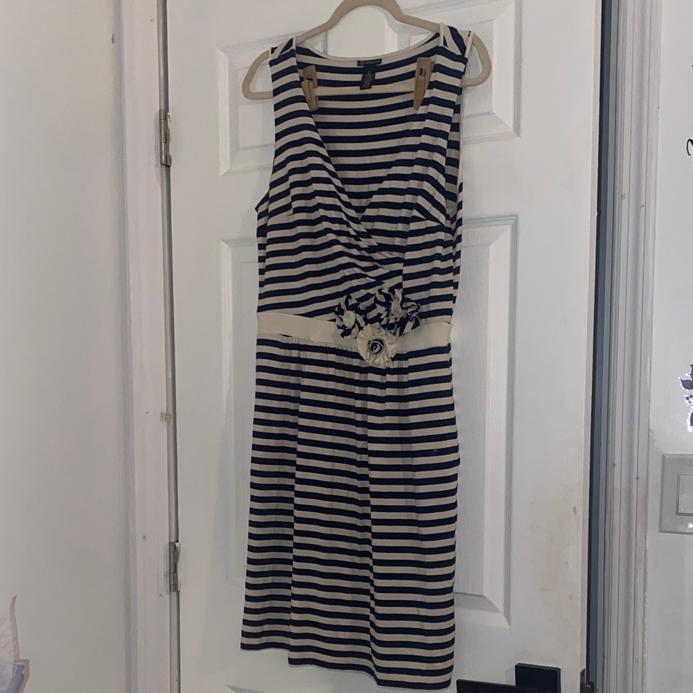 New Directions Striped Navy and White Sleeveless Dress